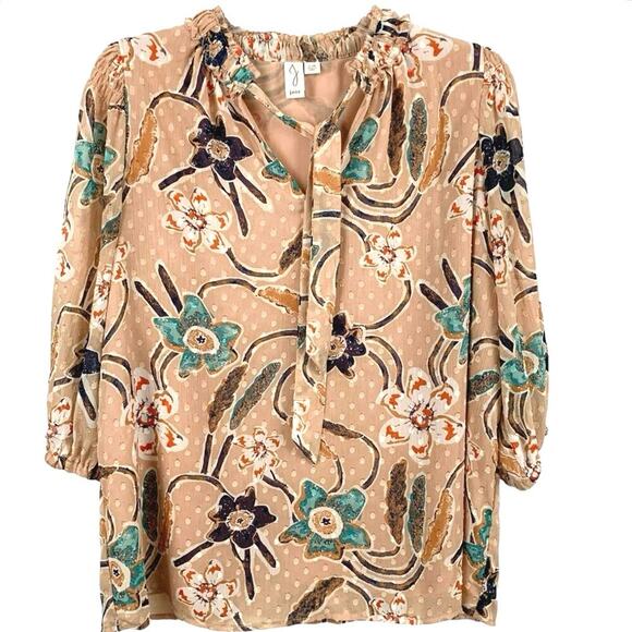 Joie Women Floral Swiss Dot 3/4 Sleeve Pink Blouse Top Spring Office Large - Picture 1 of 8